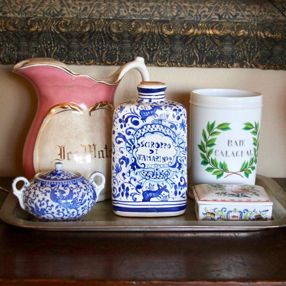 Exquisite Italian Hand-Painted Blue & White Syrup Tamarind Jar Unique Folk Art - Picture 2 of 6